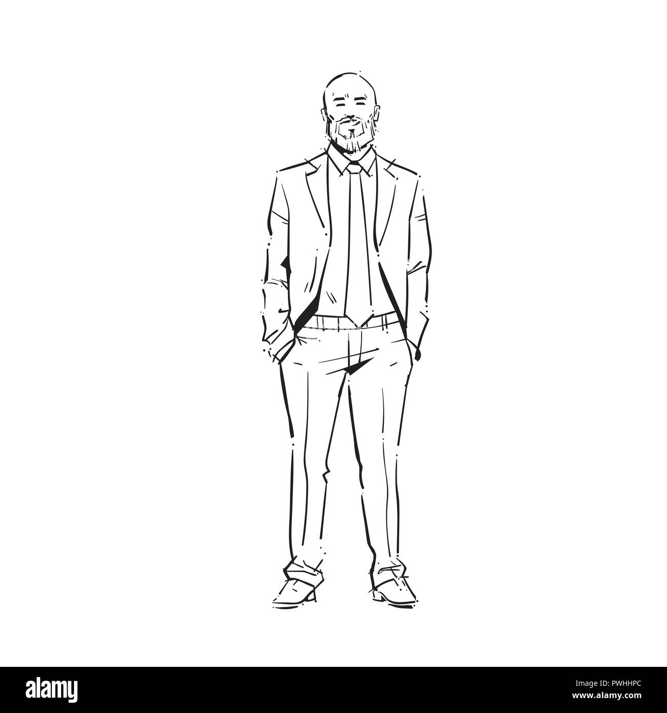 Business Man Executive Hold Hands Pocket Concept Businessman Full Length On White Background Hand Draw Silhouette Sketch Stock Vector Image Art Alamy