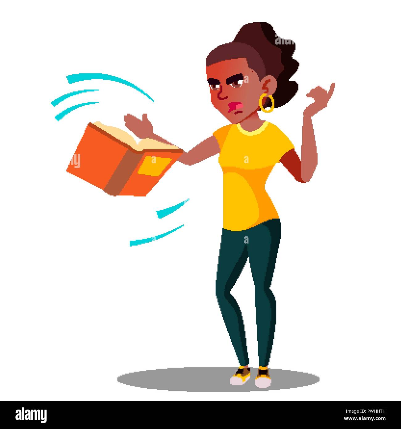 Angry Student In Stress Throws Away A Book Vector. Isolated