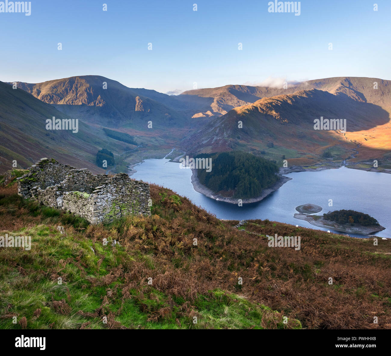 View from ruined cottage near the Old Corpse Road Mardale Haweswater  towards the Rigg and Riggingdale in Cumbria Lake District Stock Photo