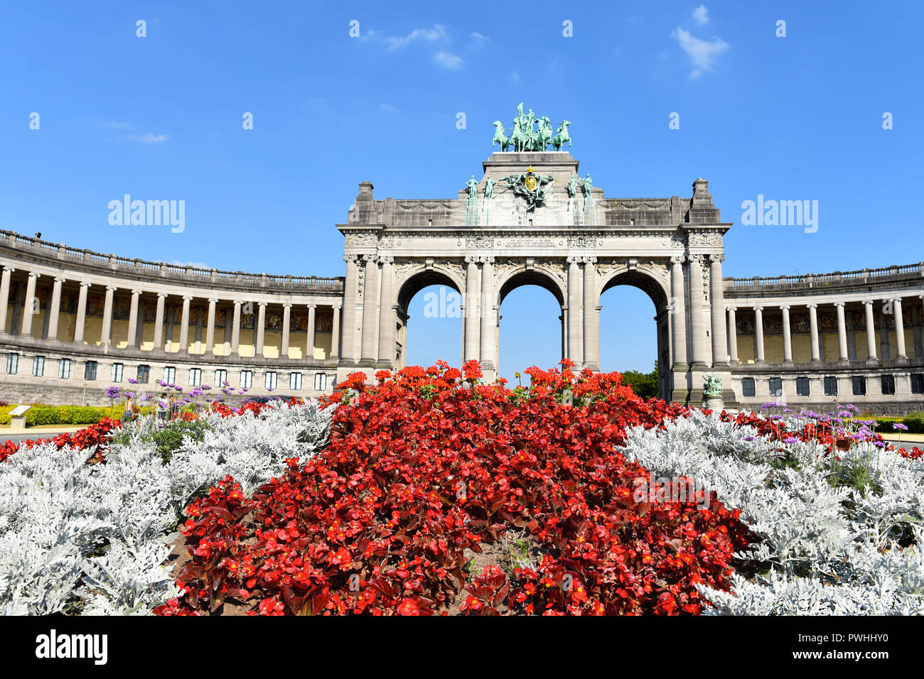 A view of the monumental triumphal arch in the Cinquantenaire Park in Brussels Stock Photo