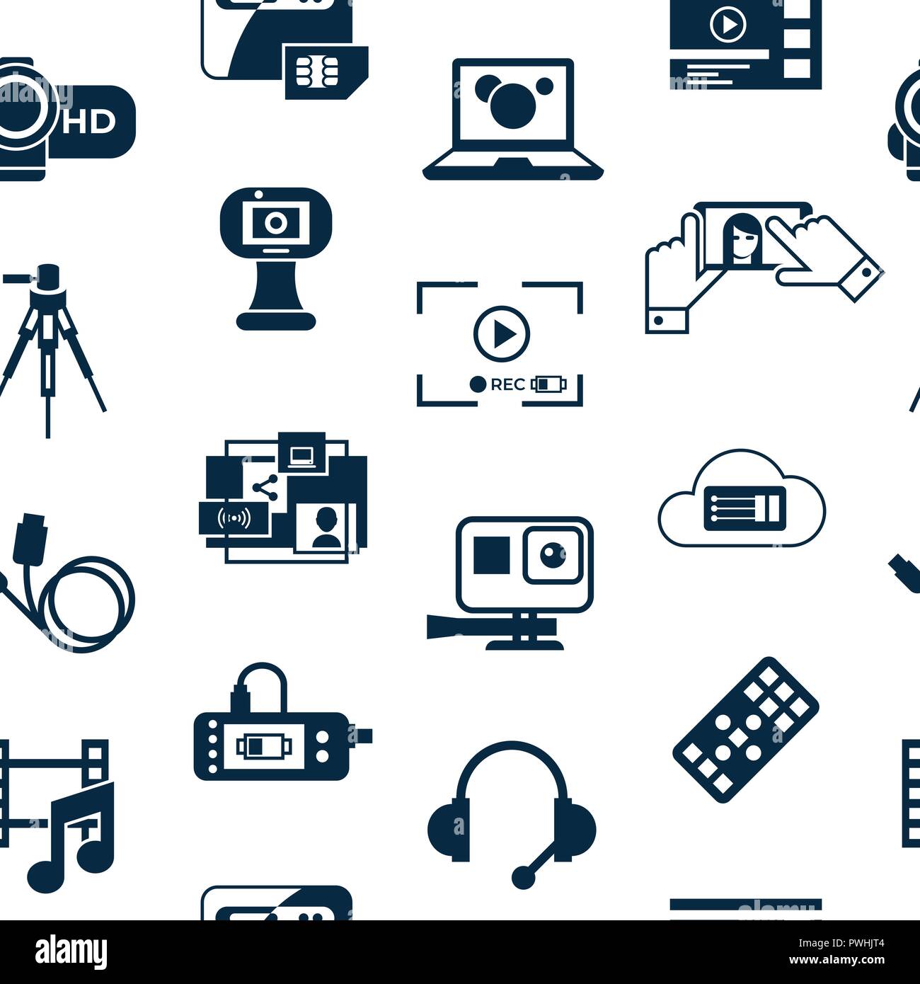 Digital vector video on demand technology simple icons set collection flat style infographics