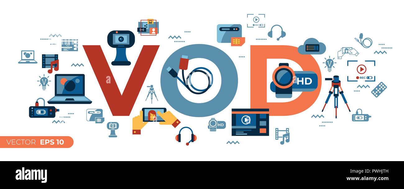 Digital vector video on demand online streaming technology simple icons set collection flat