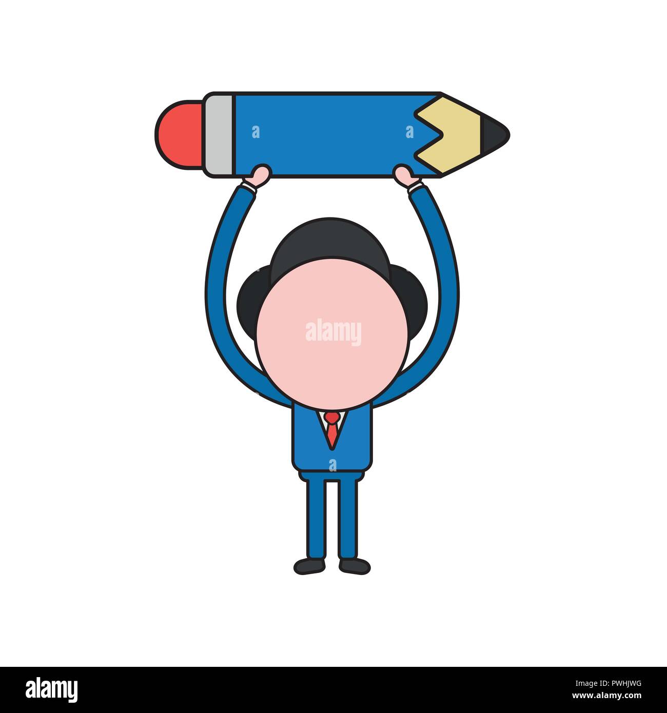 Vector illustration concept of businessman character holding up pencil ...