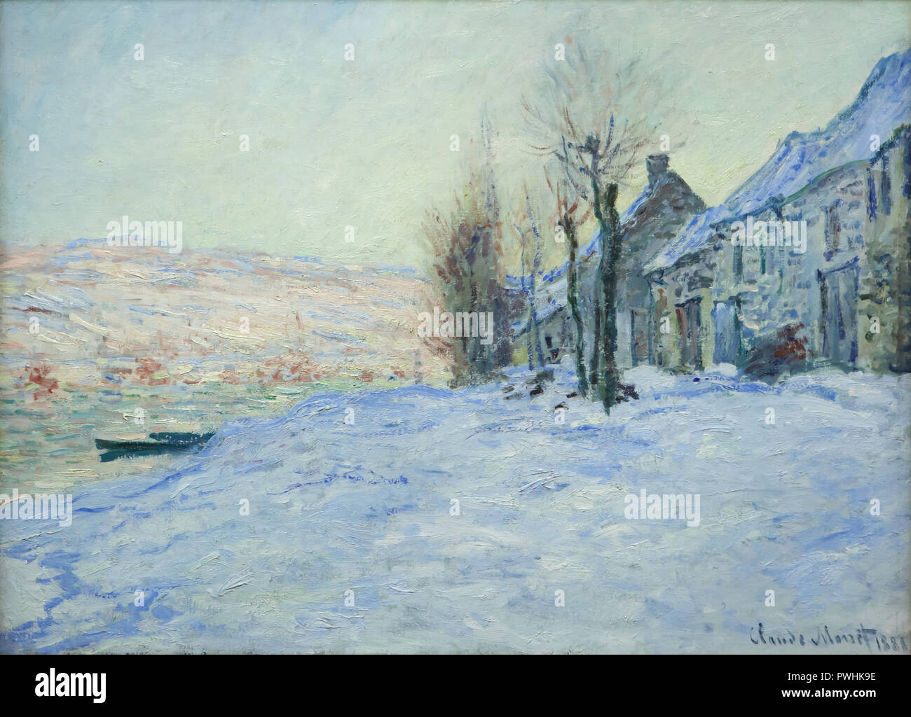 Painting 'Lavacourt, Sun and Snow' (1881) by French Impressionist