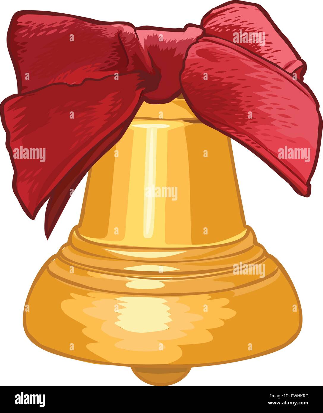 Golden bell with red bow isolated on white background Stock Vector ...