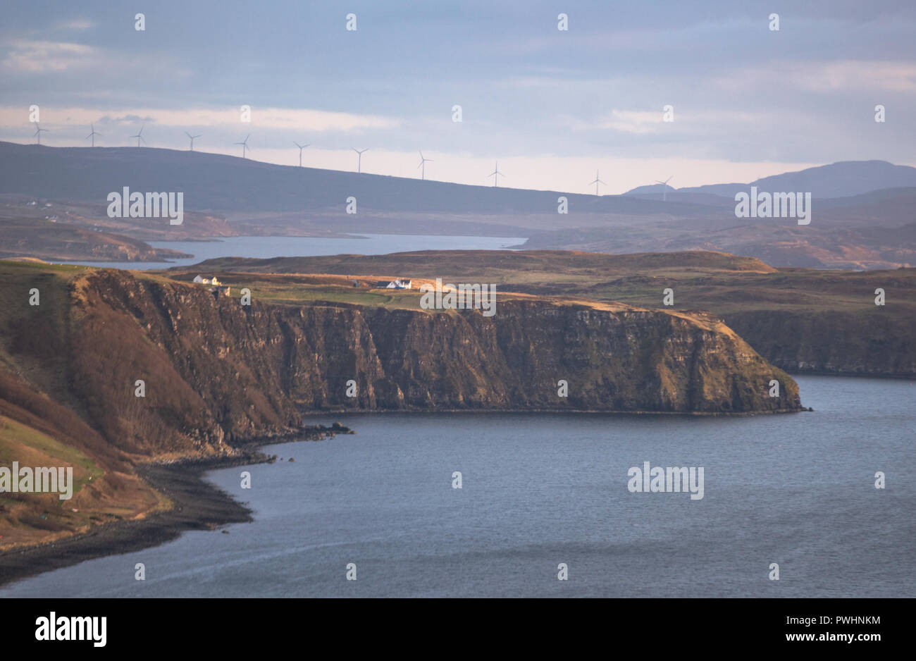 Scenic view of houses on cliff near Uig, Isle of Skye, Scotland, Uk Stock Photo