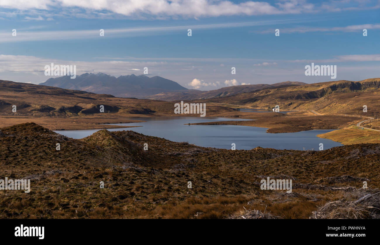 Loch Leathan and the Black Cuillin mountain range, view from the Old man of Storr, Isle of Skye, Scotland, Uk Stock Photo