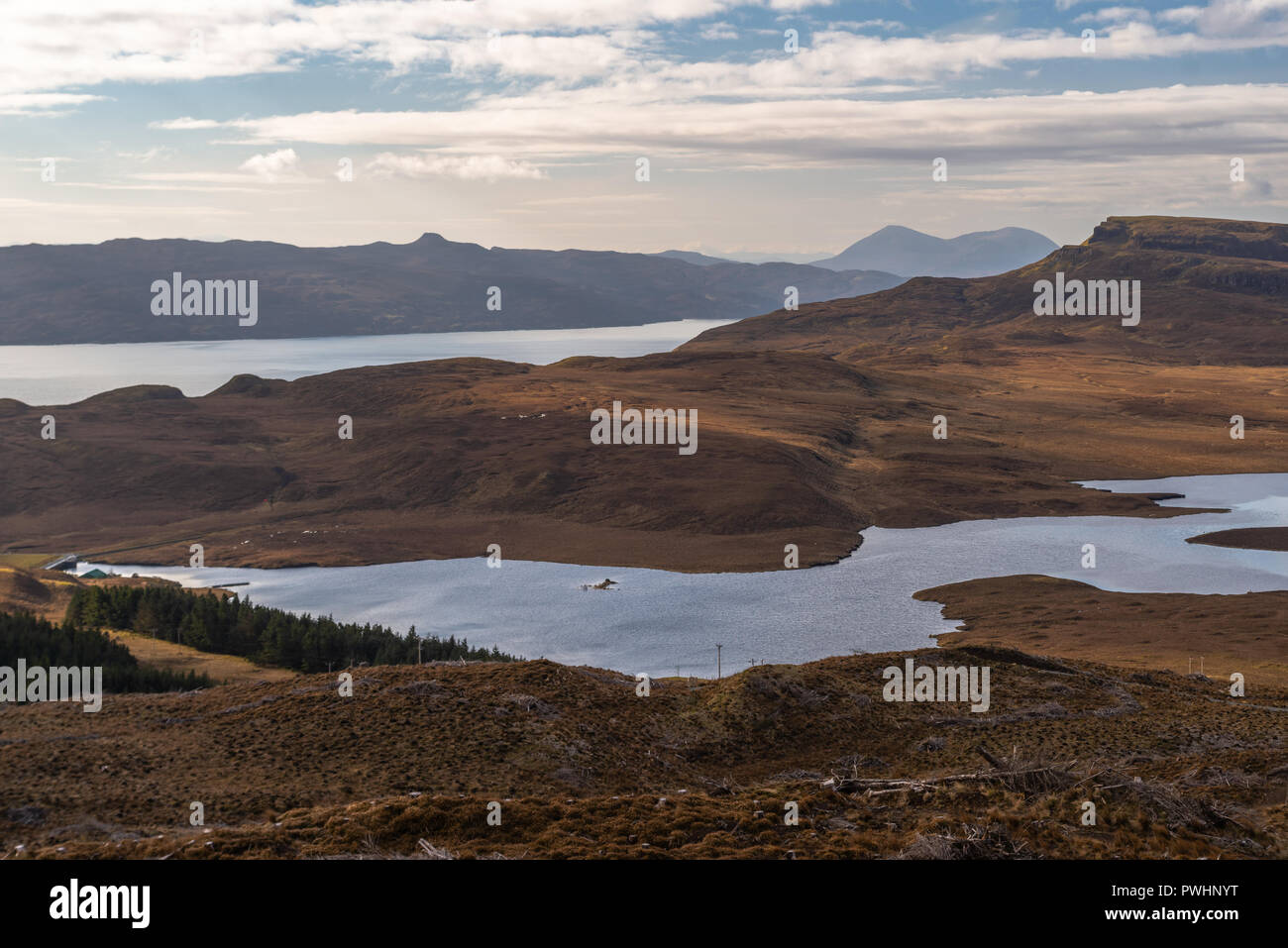 Loch Leathan and the Black Cuillin mountain range, view from the Old man of Storr, Isle of Skye, Scotland, Uk Stock Photo