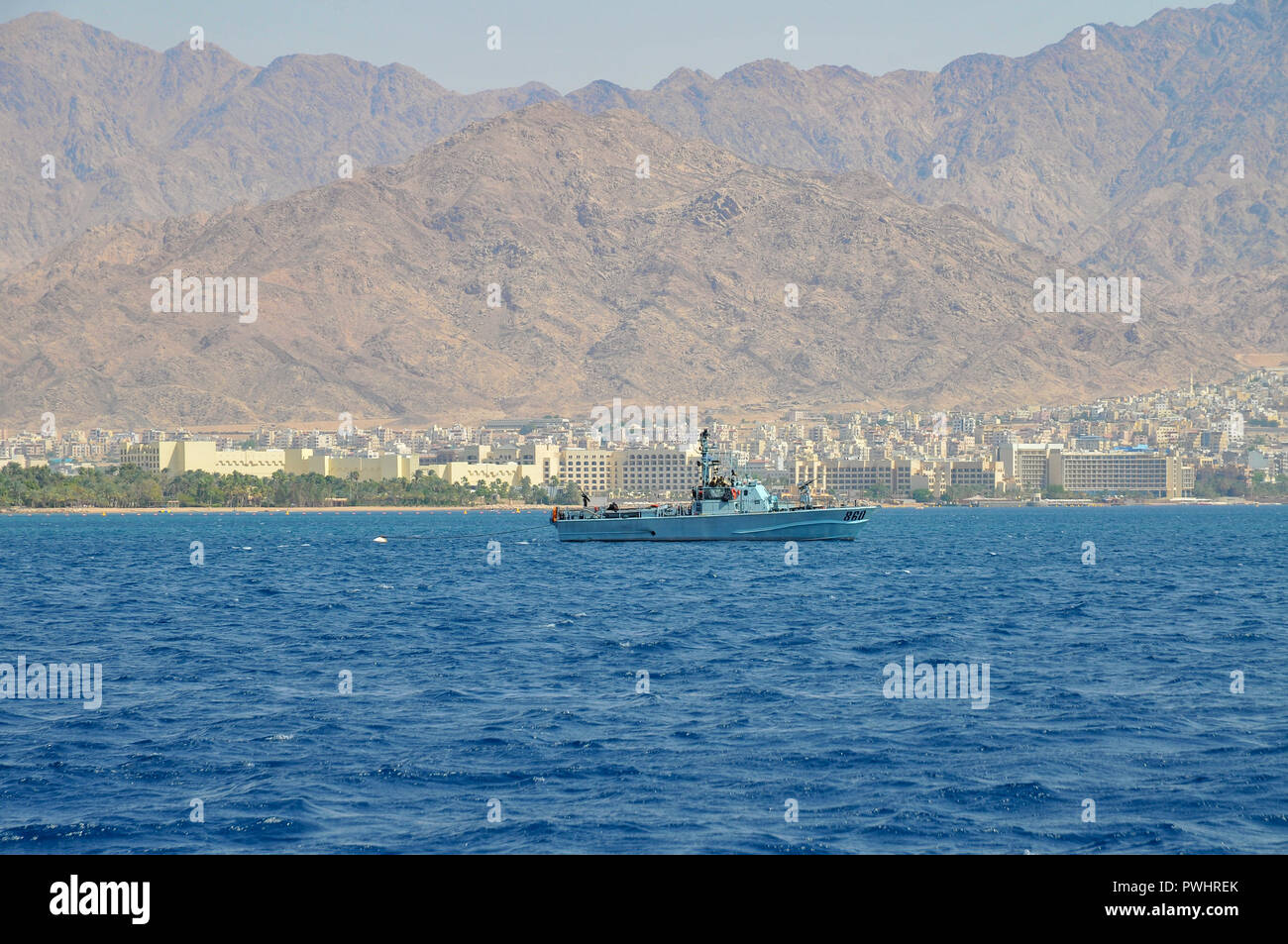 Israel, Eilat, Israeli navy Dabur class patrol boat in the Red Sea. Aqaba,  Jordan in the background Stock Photo - Alamy