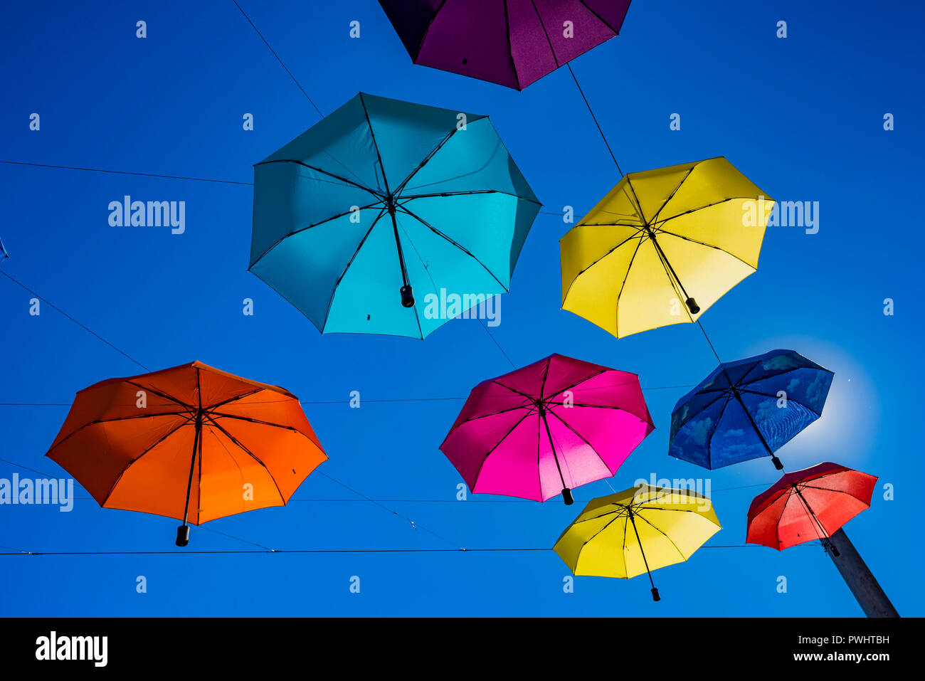 Overhead umbrella installation, downtown, Fort Langley, British
