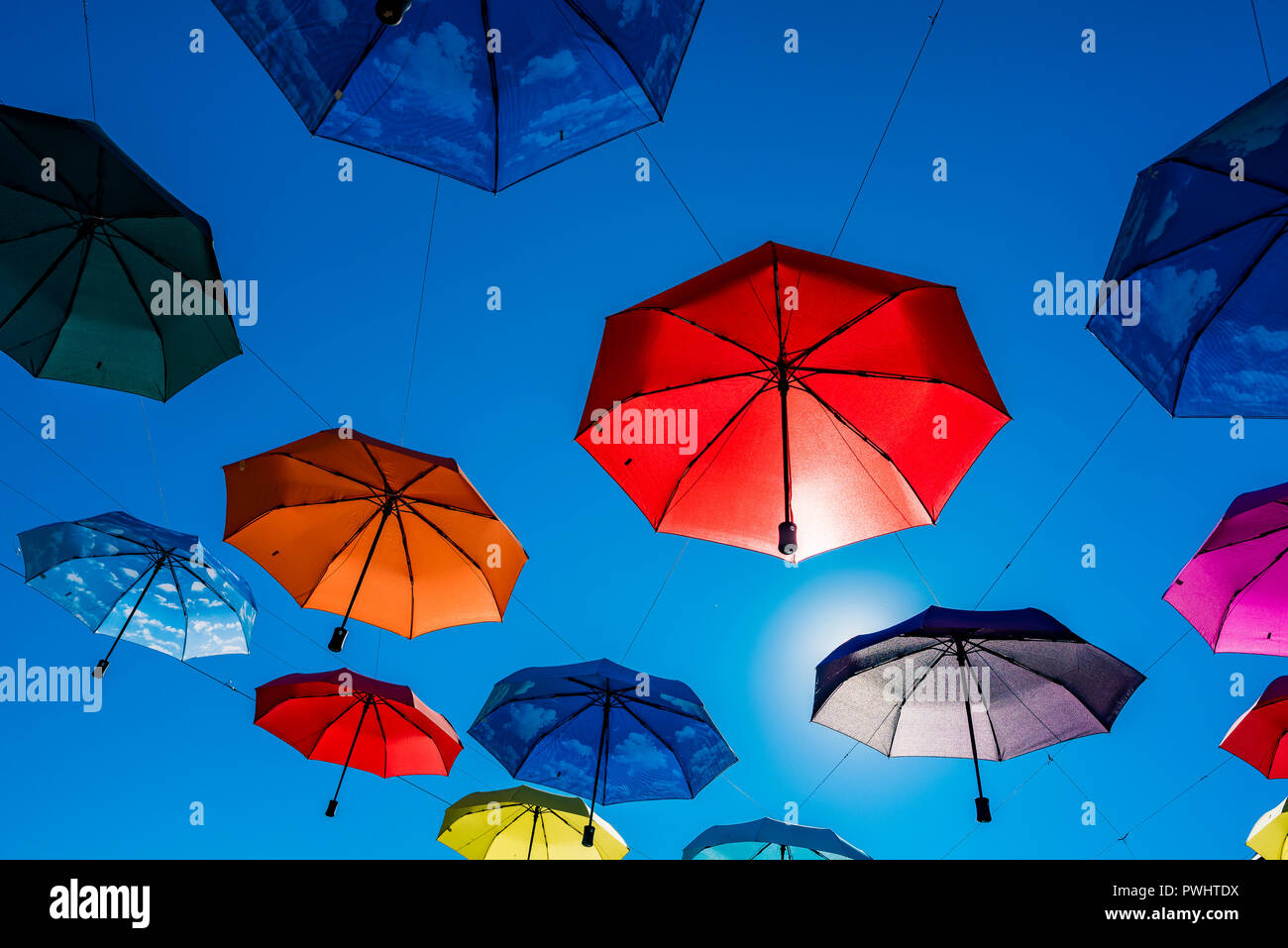 Overhead umbrella installation, downtown, Fort Langley, British