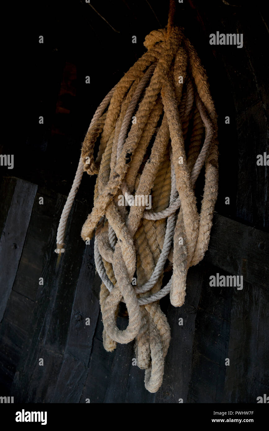 old boat rigging with ropes Stock Photo Alamy