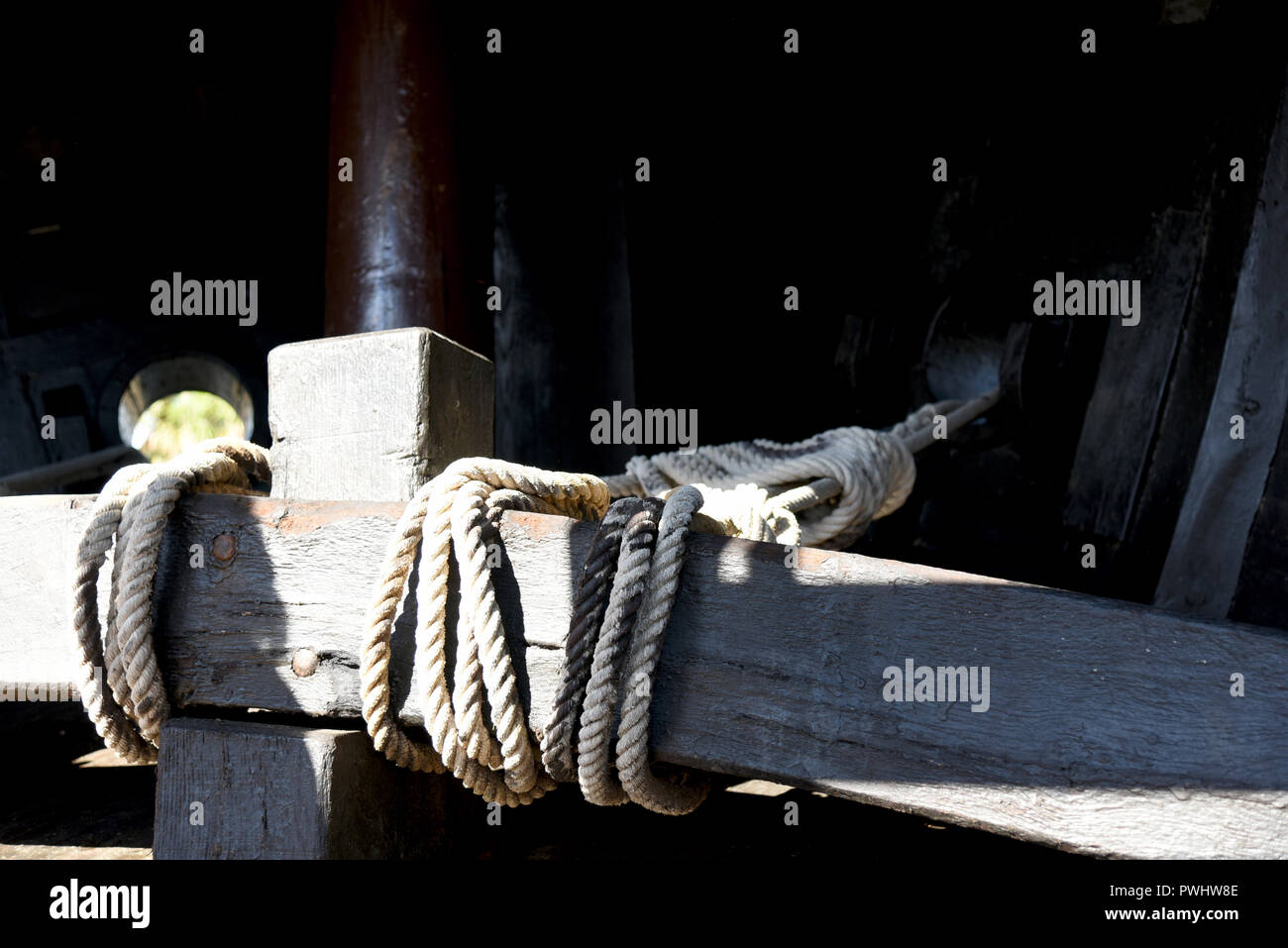 old boat rigging with ropes Stock Photo Alamy