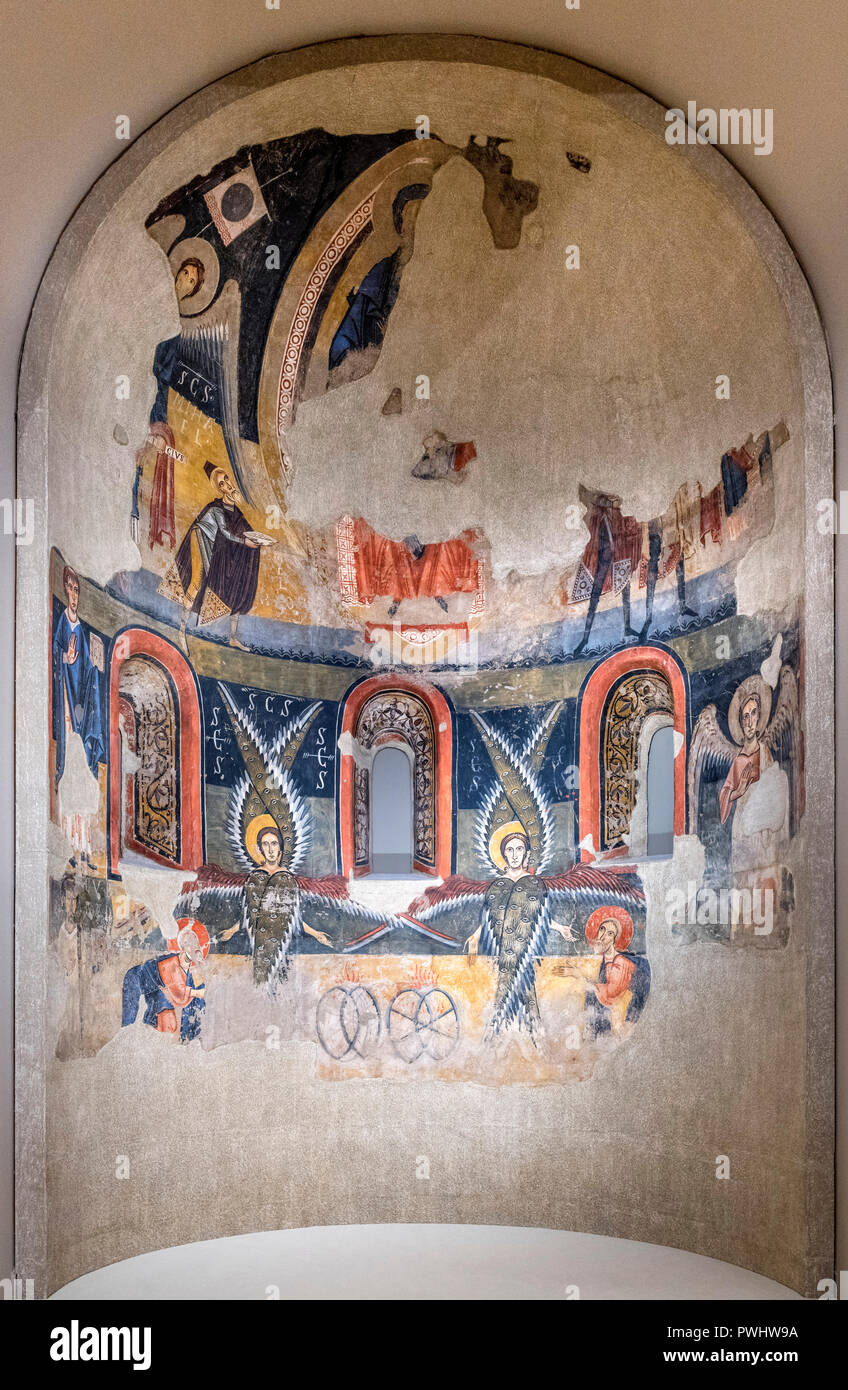 Fresco from the Apse of Santa Maria d'Àneu dating from the end of the 11th century or beginning of the 12th century AD, transferred to canvas, circle of the Master of Pedret. Stock Photo