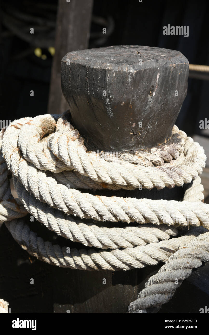old boat rigging with ropes Stock Photo Alamy