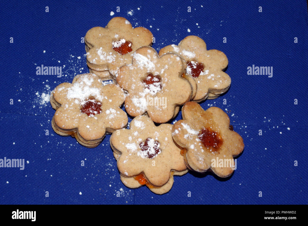 Homemade biscuits with jam and castor sugar Stock Photo Alamy