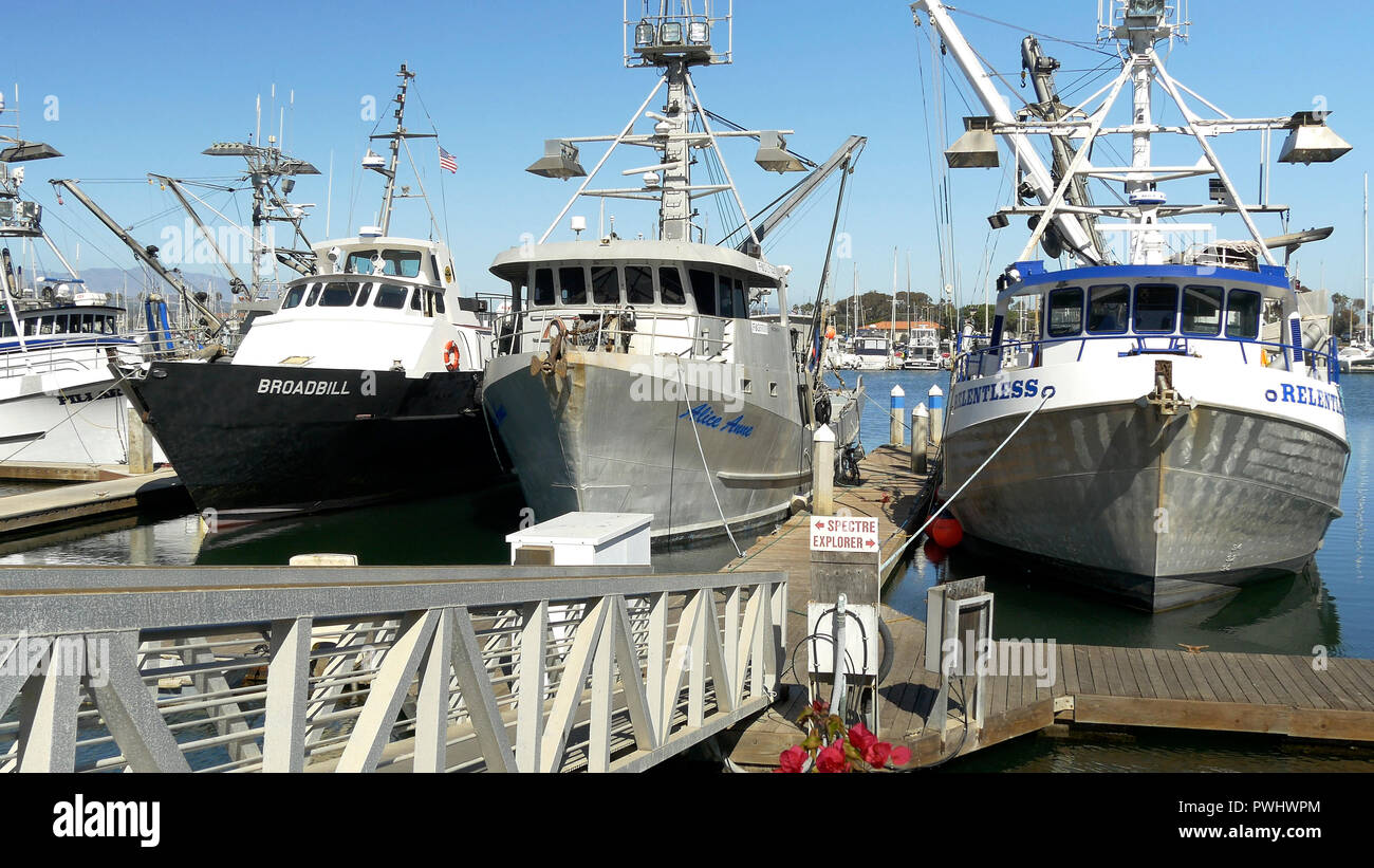Fishing boats at the dock in Ventura Harbor, Ventura California Stock