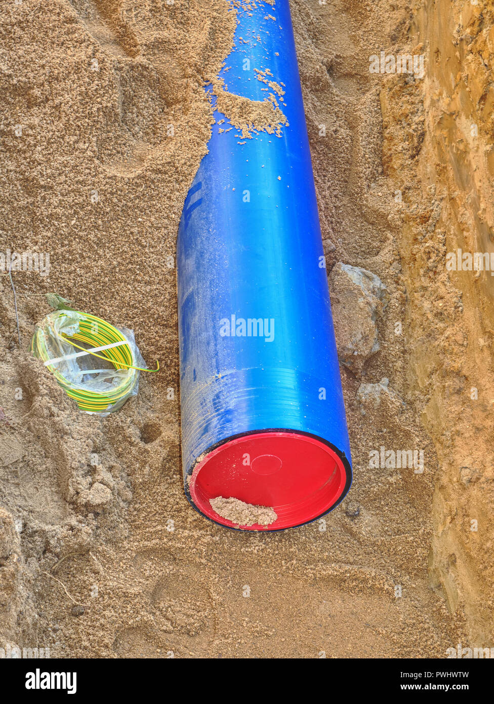 Plastic tubes ready for assembly into city water supply system ...