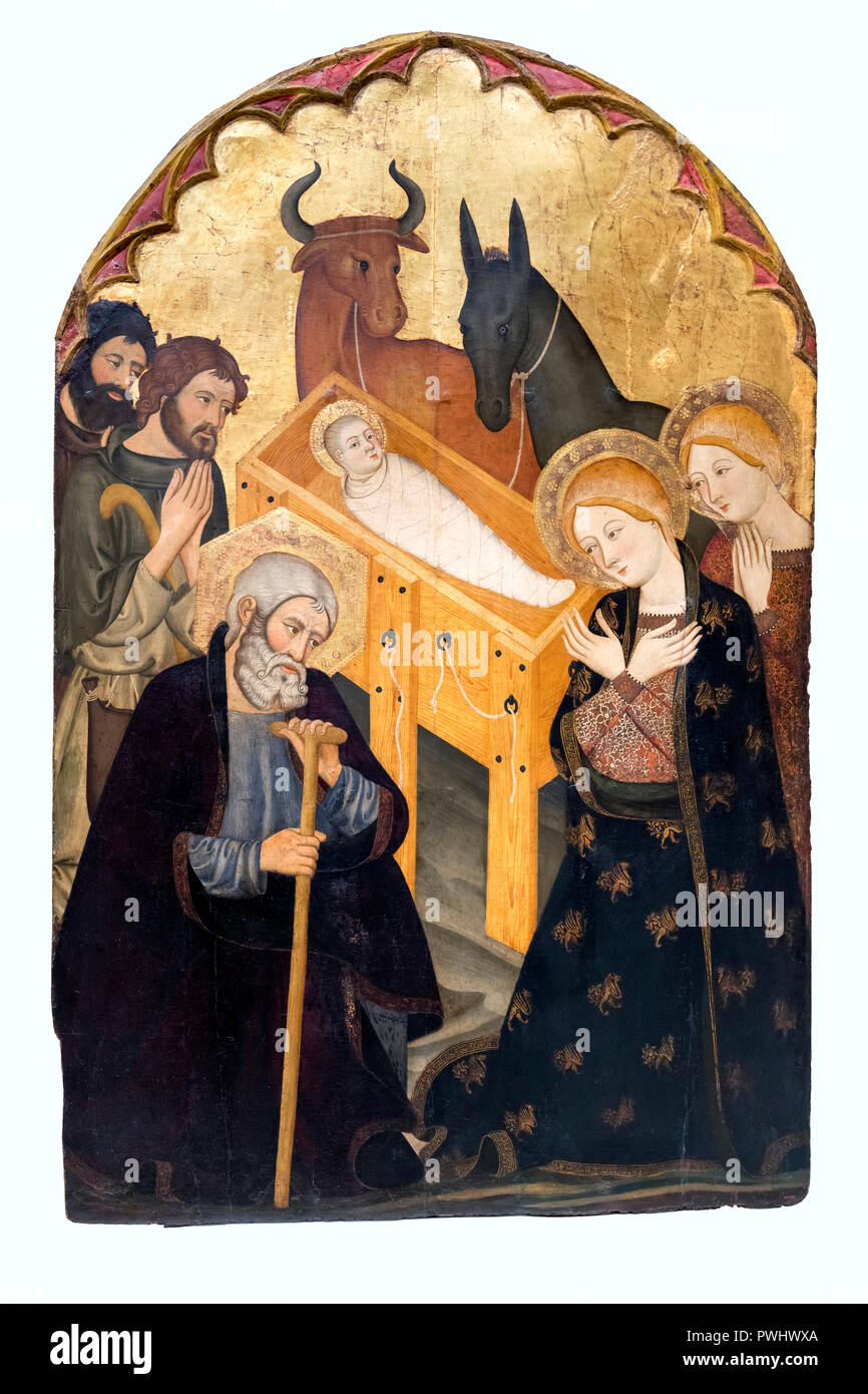 Adoration of the Shepherds by Serra brothers, egg tempera and gilt on wood, c.1365-75 Stock Photo