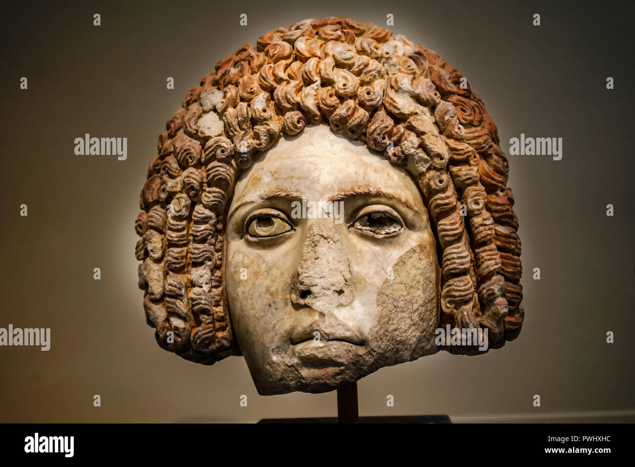 Female Greek Woman Portrait Ornate Curly Hair Statue National Archaeological Museum Athens Greece From 100 Ad Stock Photo Alamy