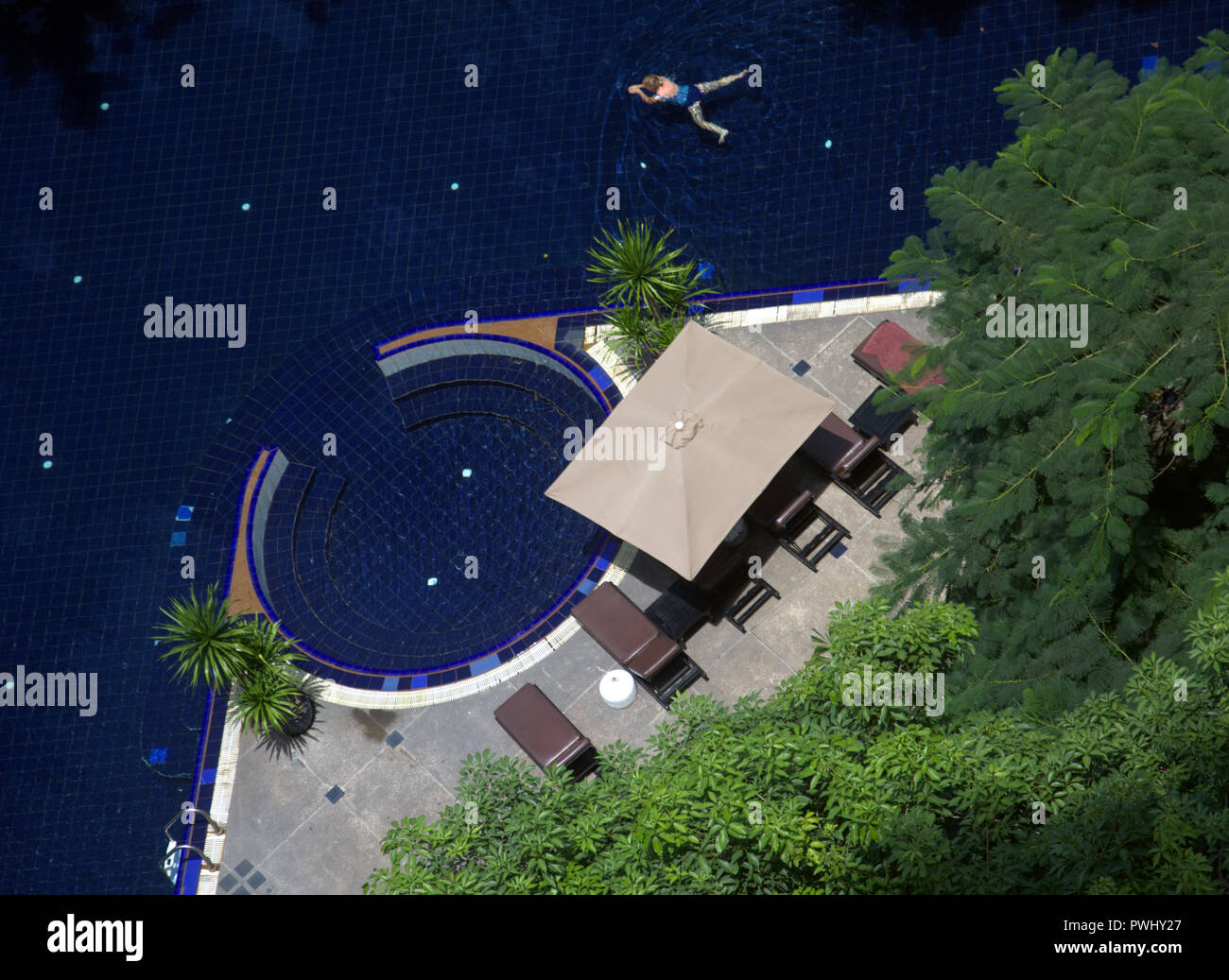 Overhead view of hotel swimming pool in Bangkok, Thailand Stock Photo ...