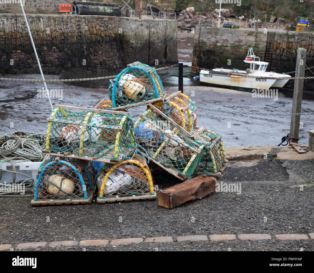 Fishing boats in Pittenweem Harbour on the Fife Coast in Scotland Stock Photo