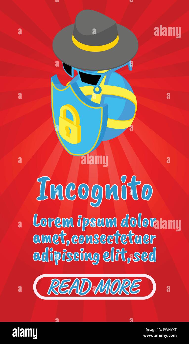 Incognito concept banner, comics isometric style Stock Vector