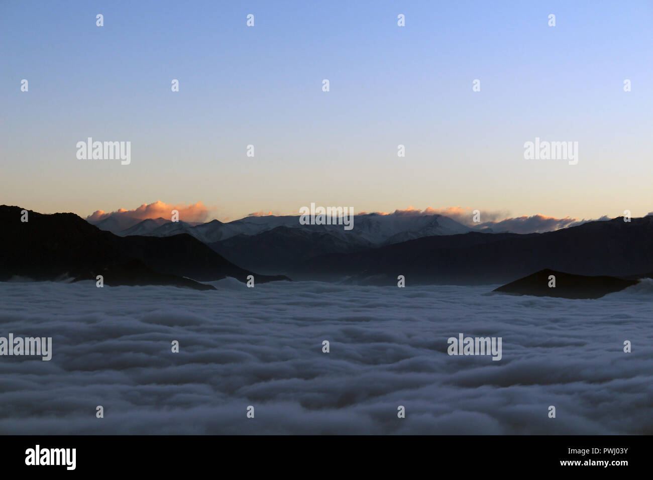 Cloudy horizon before sunrise, taken from Cerro Tololo Inter-American Observatory (Chile). Stock Photo