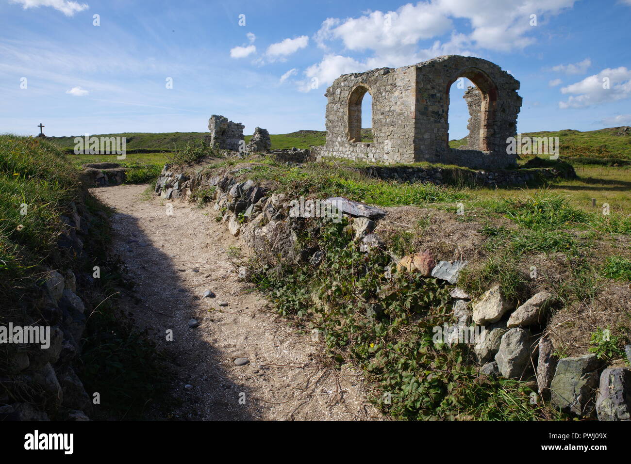 St Dwynwen Church Ruin, Llanddwyn Island Stock Photo