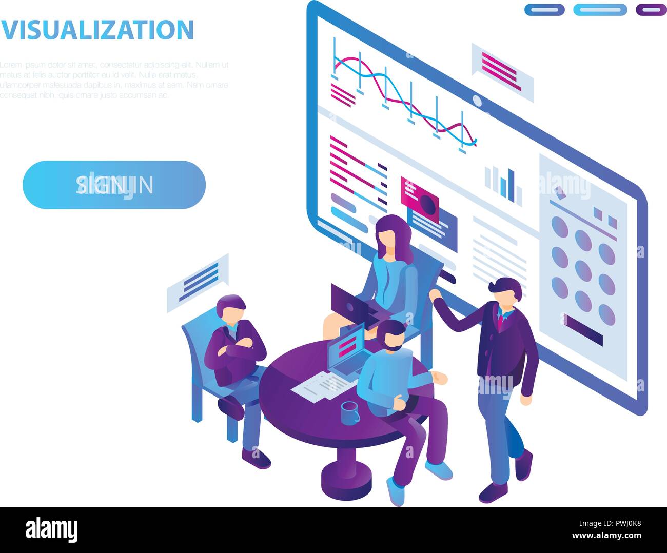 Visualization conference concept background, isometric style Stock Vector