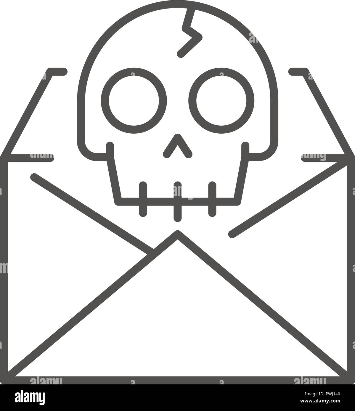 Hacking email icon, outline style Stock Vector
