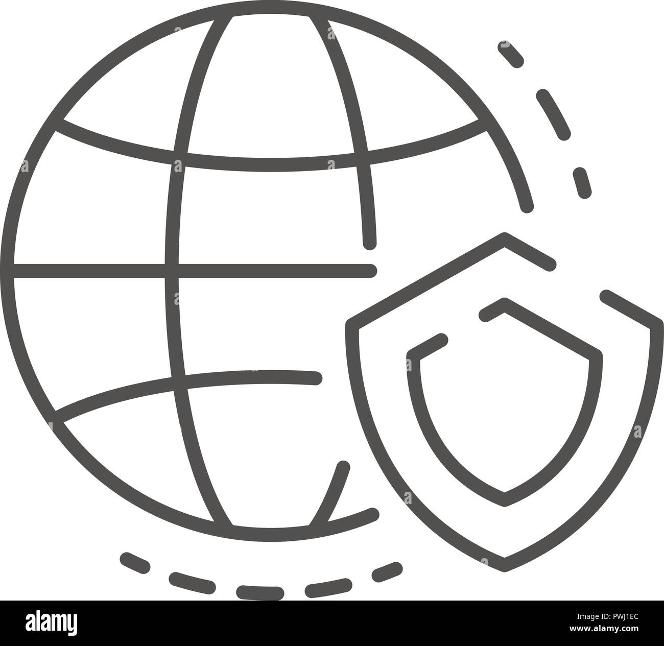 Secured global data icon, outline style Stock Vector