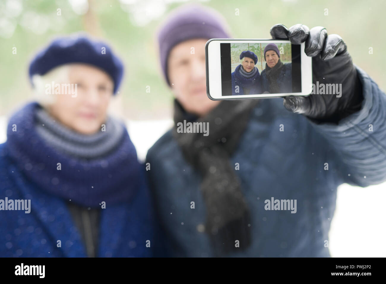 Senior Couple Taking Selfie Stock Photo
