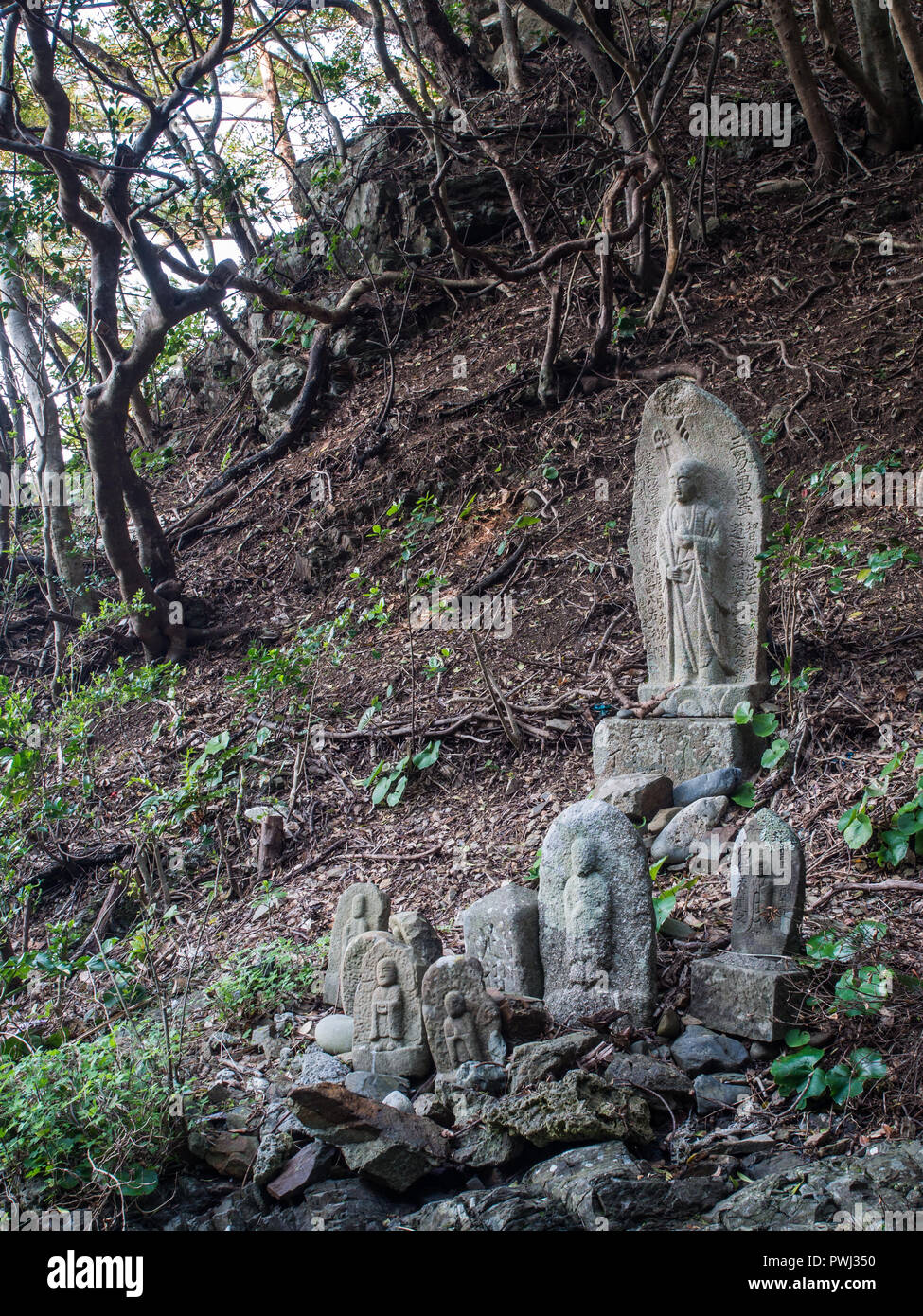 Group of buddhist statues, henro no michi pilgrim trail, Shikoku 88