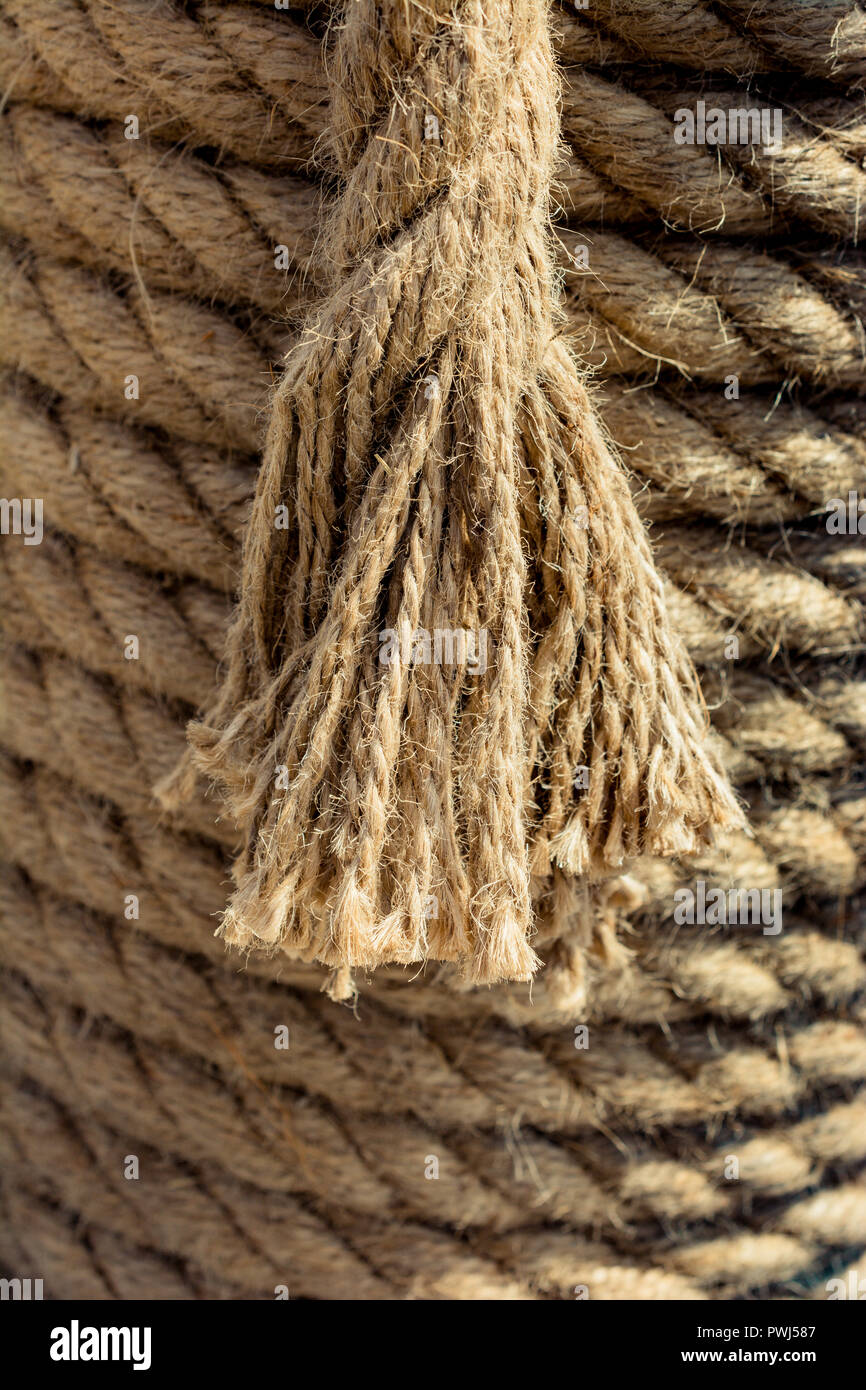 inen rope in view as a thread background Stock Photo