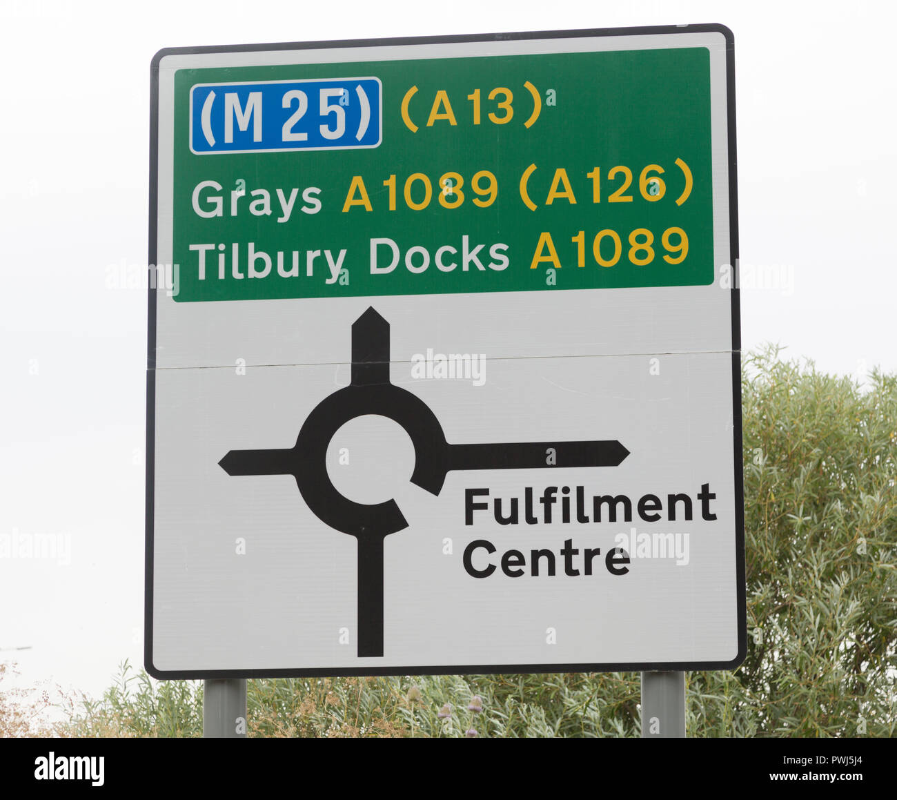 Road sign for Amazon Fulfilment Centre, Tilbury, Thurrock, Essex, England, UK Stock Photo
