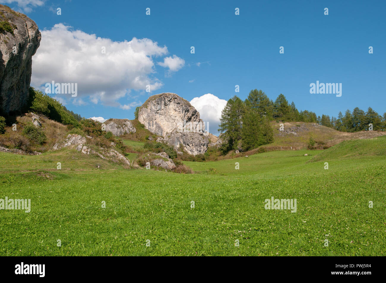 Alpine landscape near Bos-Cha, municipality of Scuol, Engadin, Graubünden, Switzerland Stock Photo