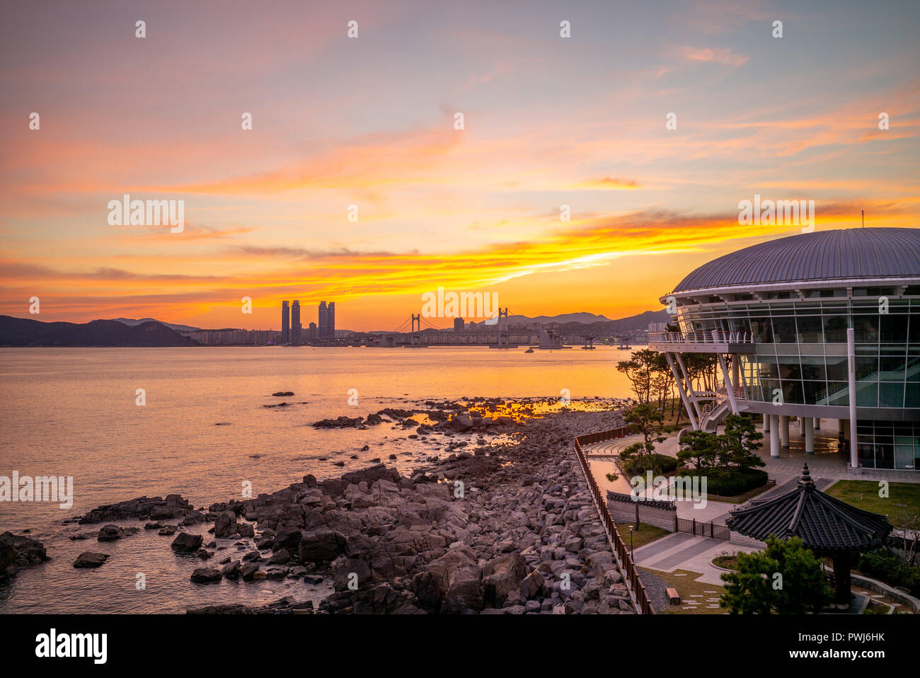 Night view of Dongbaekseom Island in Busan, Korea Stock Photo