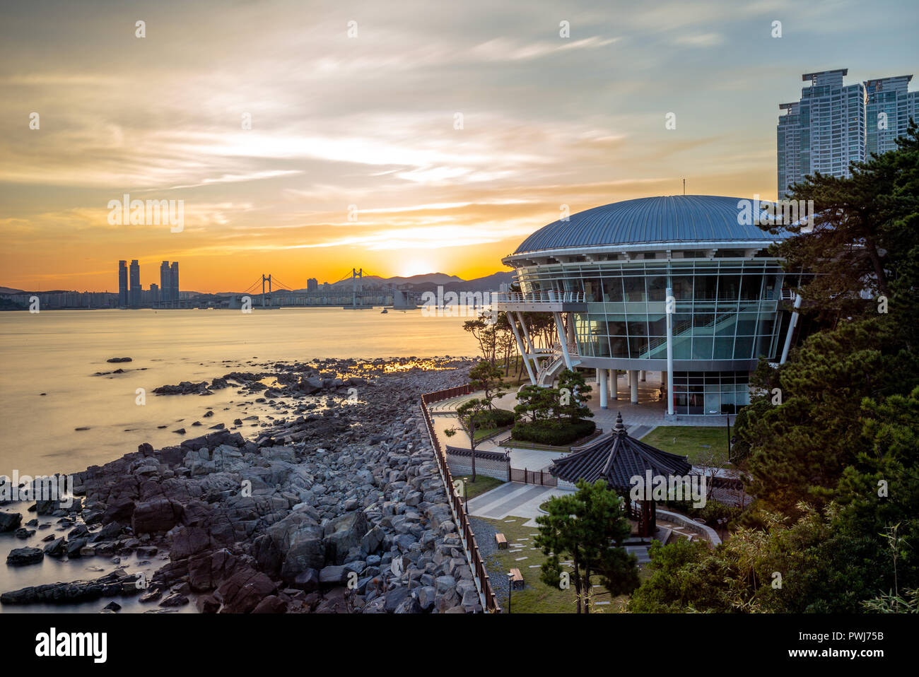 Night view of Dongbaekseom Island in Busan, Korea Stock Photo