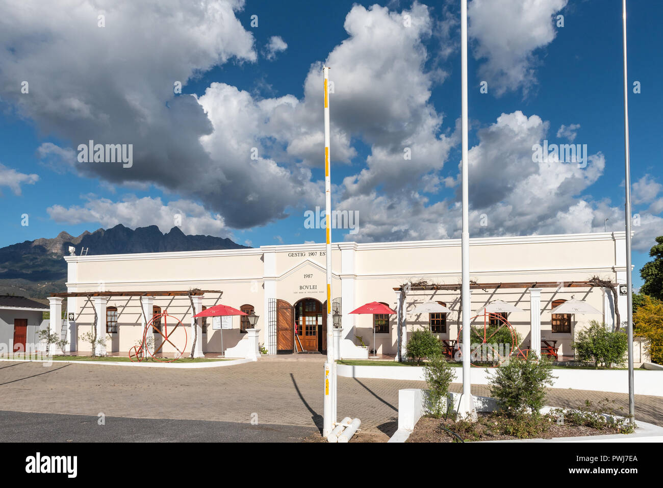 WELLINGTON, SOUTH AFRICA, AUGUST 8, 2018: Wine tasting room at the Bovlei wine estate near Wellington in the Western Cape Province. Stock Photo