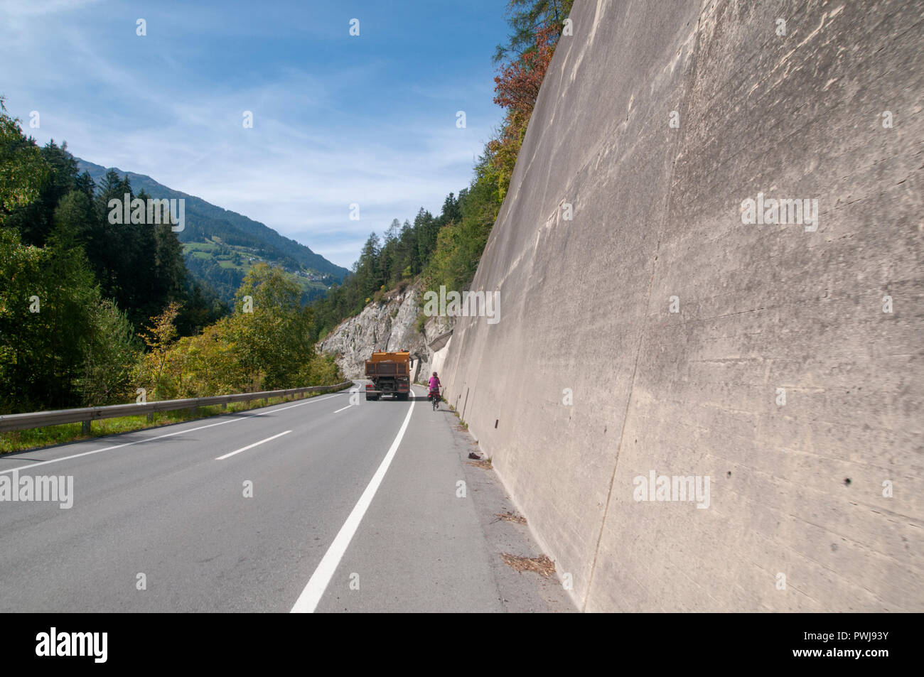 Cycling on a route 180 near Prutz, Tyrol, Austria Stock Photo