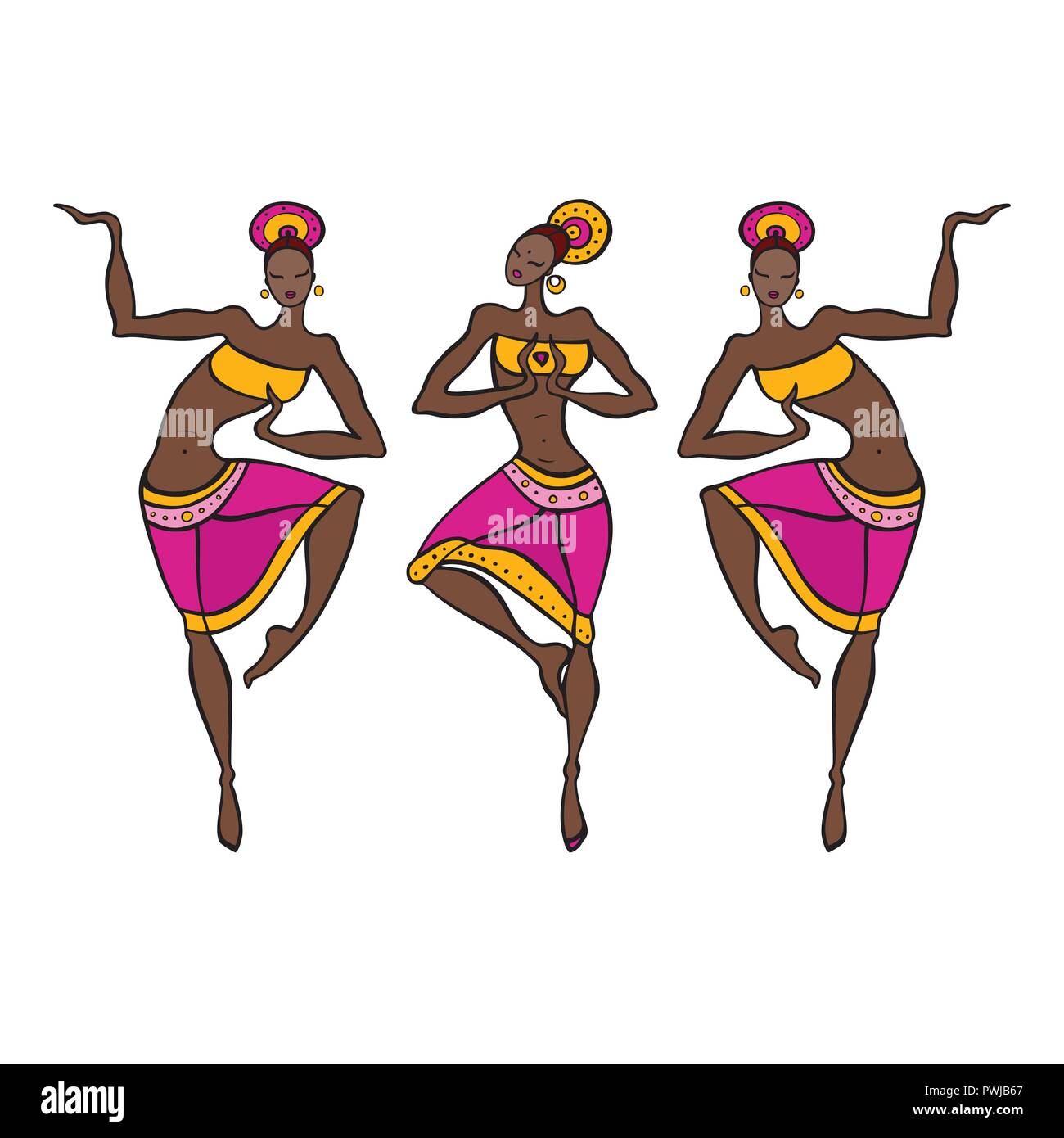 Beautiful dancers silhouette isolated on white background. Tribal women ...