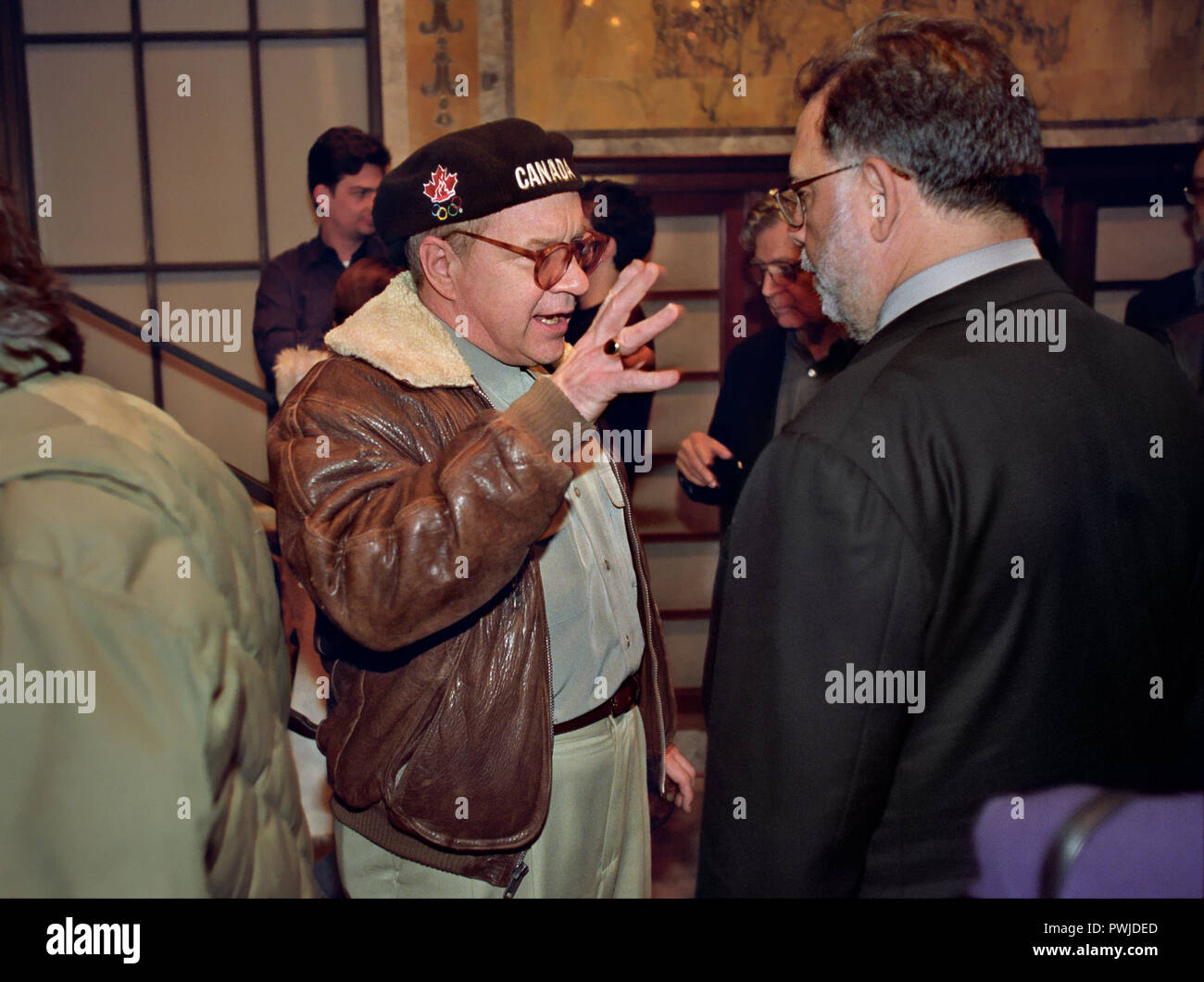 Paul Schrader talking with Francis Coppola at a literary event for the movie industry at the New York Public Library Stock Photo