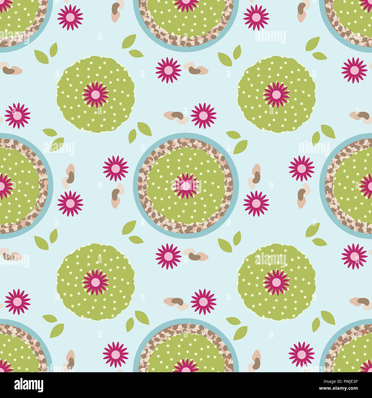 Seamless pattern with potted cactus. Vector illustration with home ...
