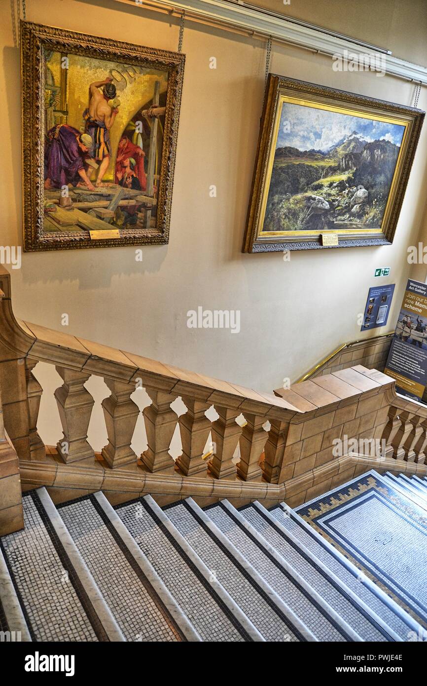Mosaic staircase in Worcester Museum and Art Gallery, Worcester, England, UK Stock Photo