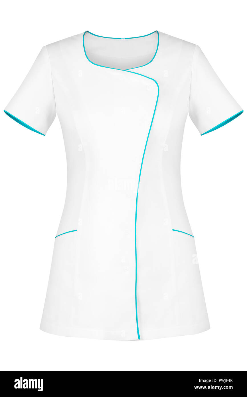 Front of white lady medical uniform isolated on white background Stock