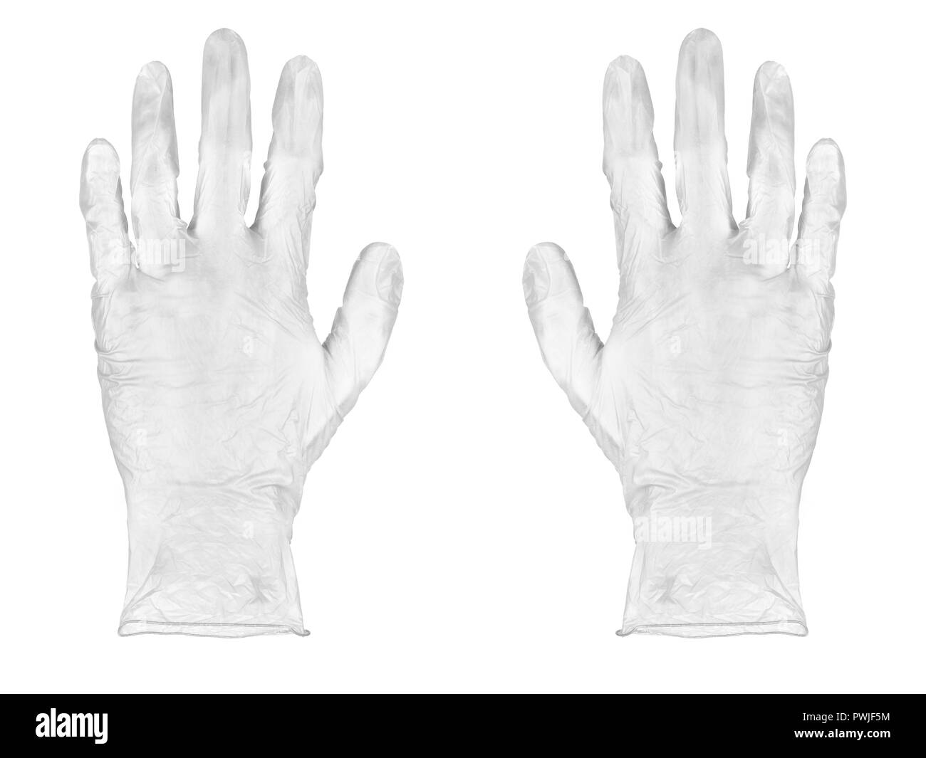 Transparent rubber gloves isolated on white background Stock Photo