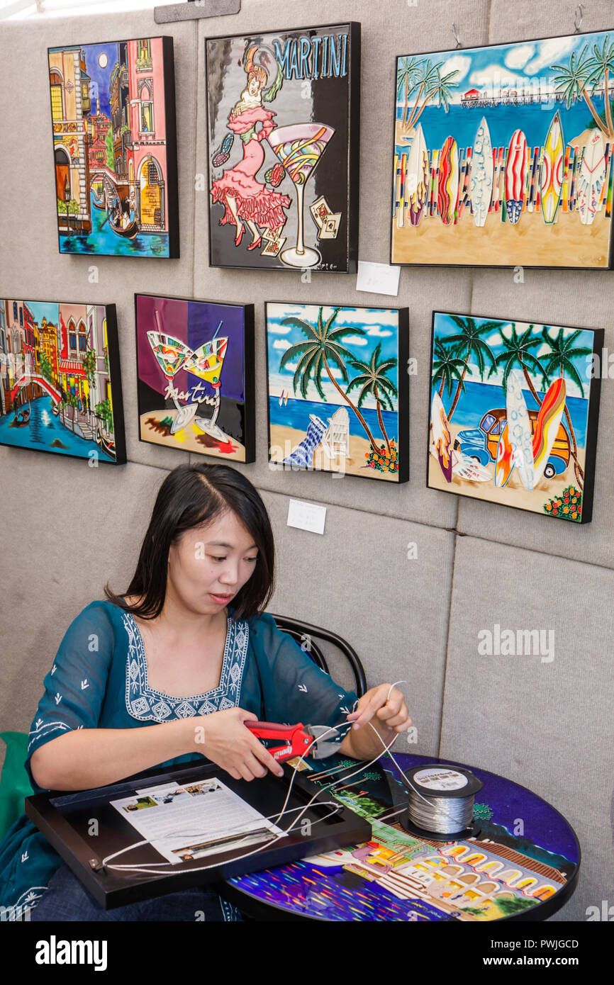 Miami Florida,Coral Gables,University of Miami,Beaux Arts Festival of Art,art artwork show,community event,Asian Asians ethnic immigrant immigrants mi Stock Photo