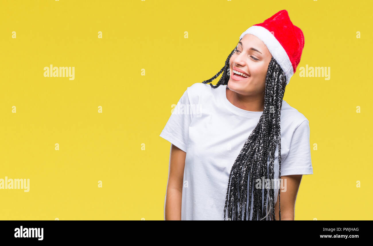 Young Braided Hair African American Girl Wearing Christmas Hat