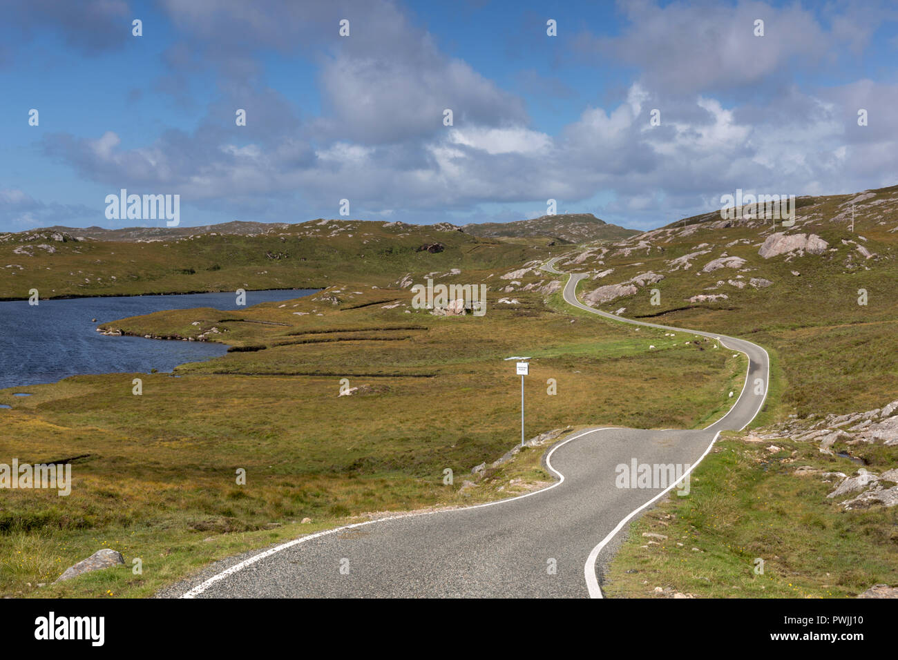 Single track road with passing places on Harris, Outer Hebrides, Scotland, UK Stock Photo